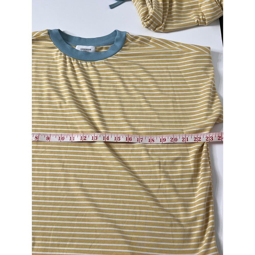 Anniewear Yellow White Stripe Lounge Small Blue Trim Pocket Shorts Matching Set - Picture 13 of 13